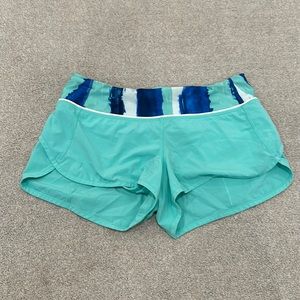 Green and blue athletic lululemon shorts.